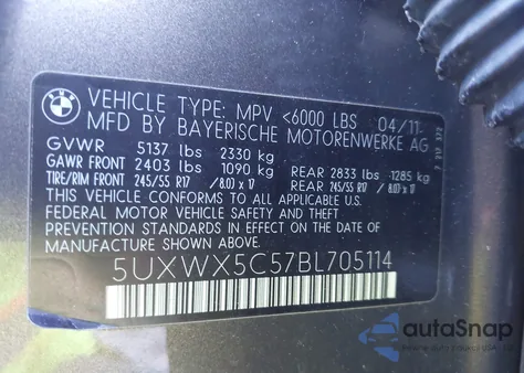 2011 BMW X3 xDrive28I из США, поврежденный, VIN 5UXWX5C57BL705114